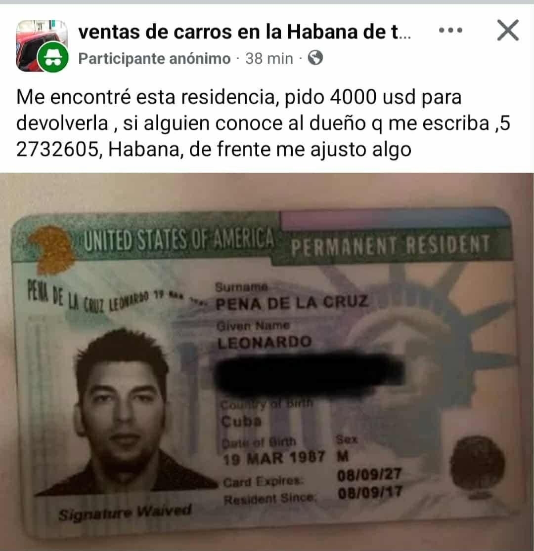 El ladrón pidió 4.000 dólares para devolver el documento. (Captura de pantalla © Facebook)