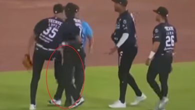 Momento exacto en el que el cubano agredió al umpire. (Captura de pantalla © Hitazo-Facebook)