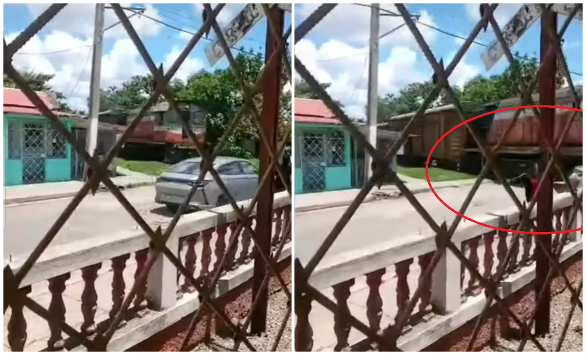Momento exacto en el que el tren chocó contra un auto de turismo en Artemisa. (Captura de pantalla © Saúl Manuel-Facebook)