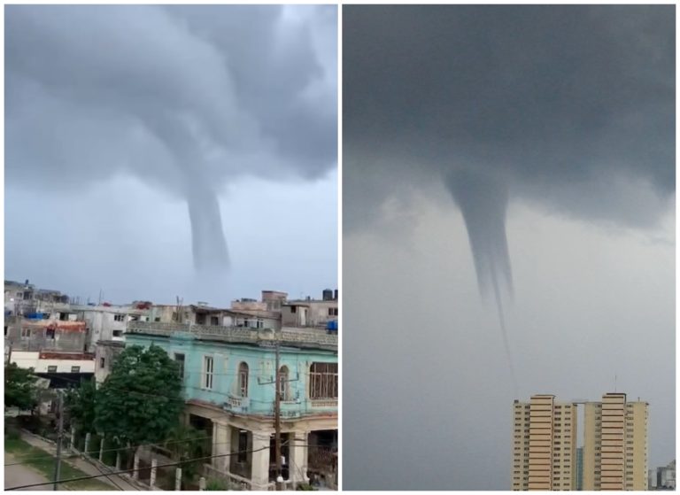 Avistan una gran tromba marina en el Malecón de La Habana