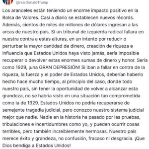 Publicación de Trump en su red social. (Captura de pantalla © Truth Social)