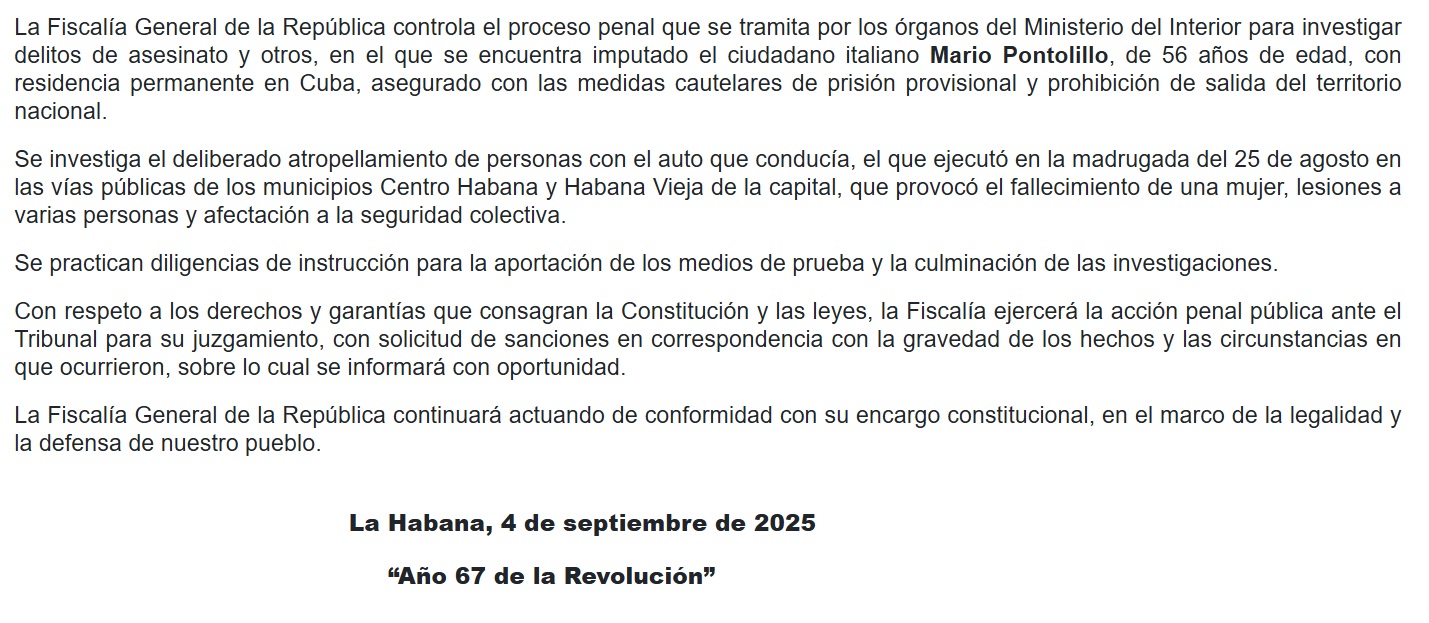 Comunicado oficial de la FGR compartida el 4 de septiembre. (Captura de pantalla © FGR-Web)