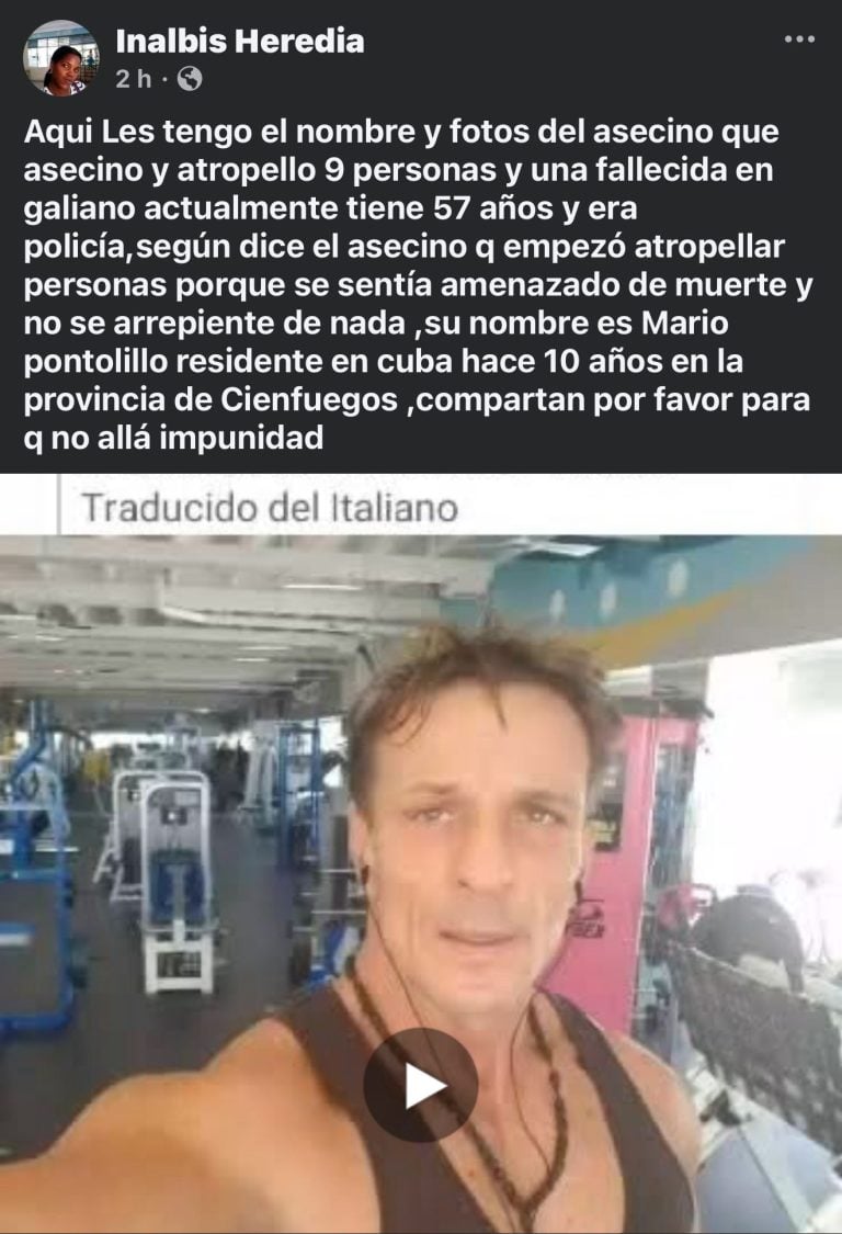 La hermana de la víctima mortal del incidente indicó que el hombre es originario de Italia. (Captura de pantalla © Inalbis Heredia-Facebook)