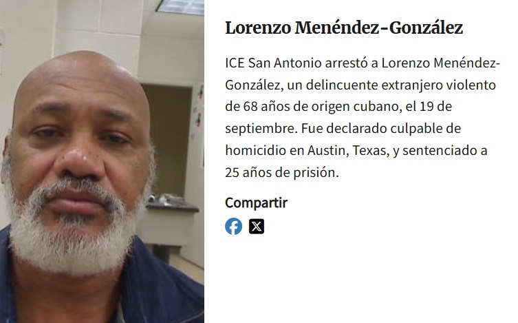 El historial del cubano señala que pasó más de 20 años en prisión. (Captura de pantalla © ICE-Web)