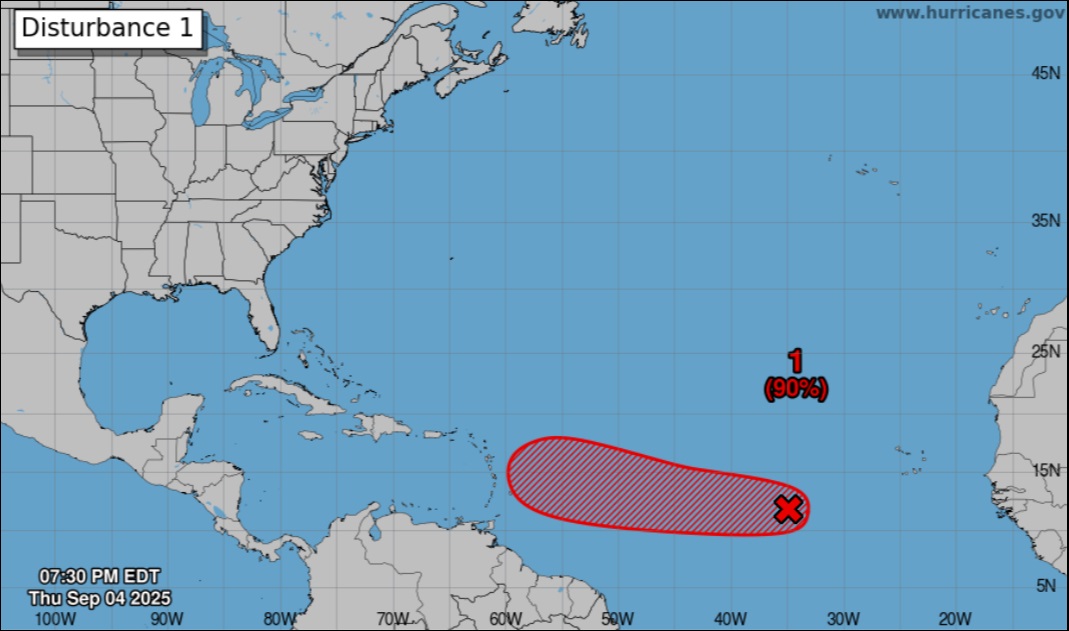 Potencial tormenta bajo vigilancia en el Caribe. (Captura de pantalla © NHC-Twitter)