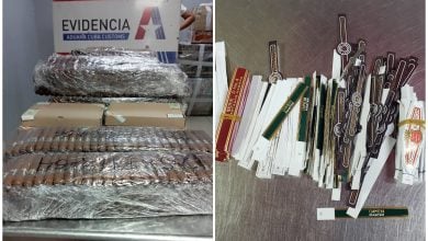 Imágenes de los tabacos y las anillas falsas que fueron decomisadas. (Foto © vicejefeagr-Twitter)