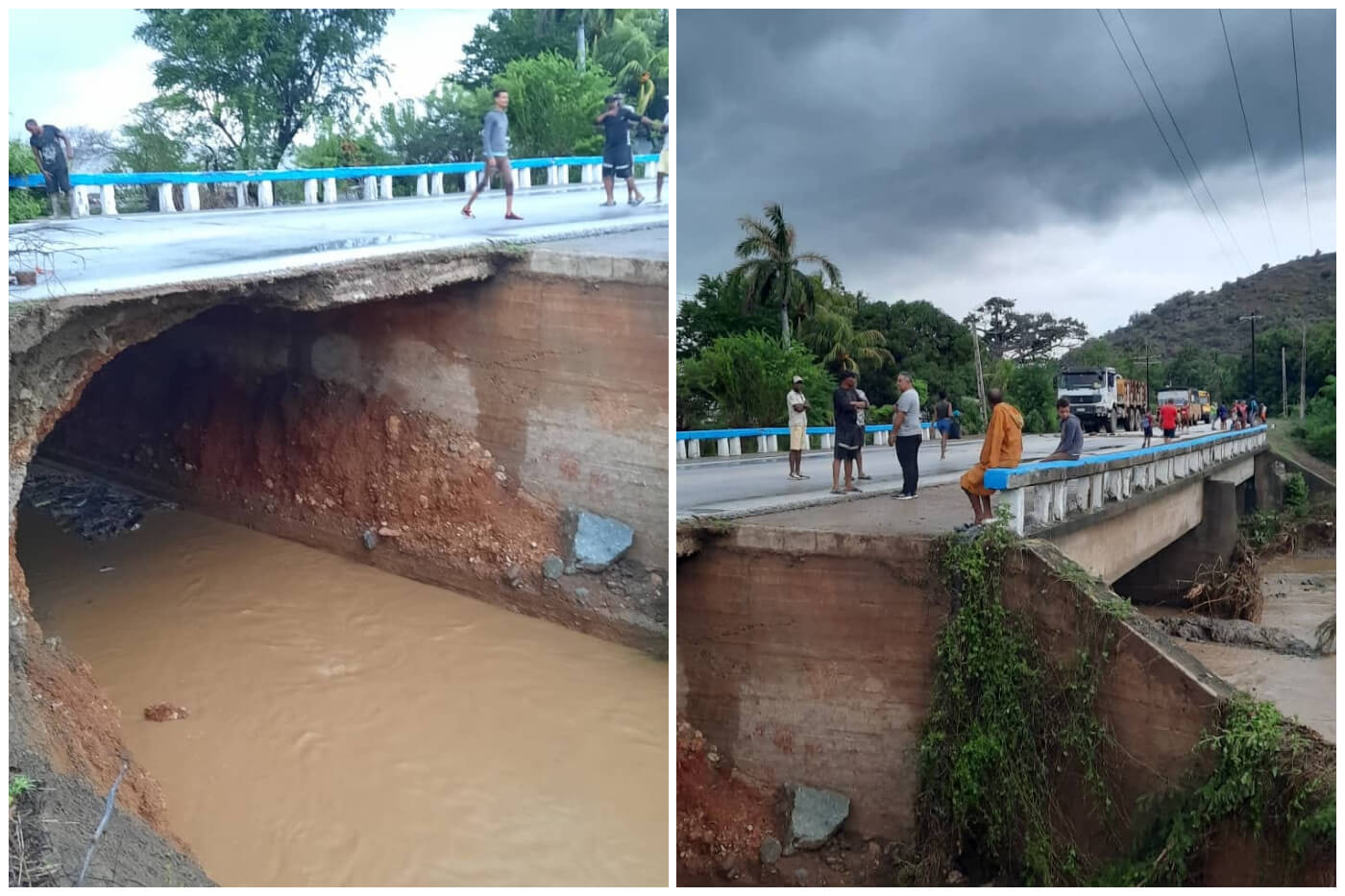 Como mucha infraestructura de Cuba, el puente no resiste las fuertes lluvias. (Foto © TVSantiago- Facebook)