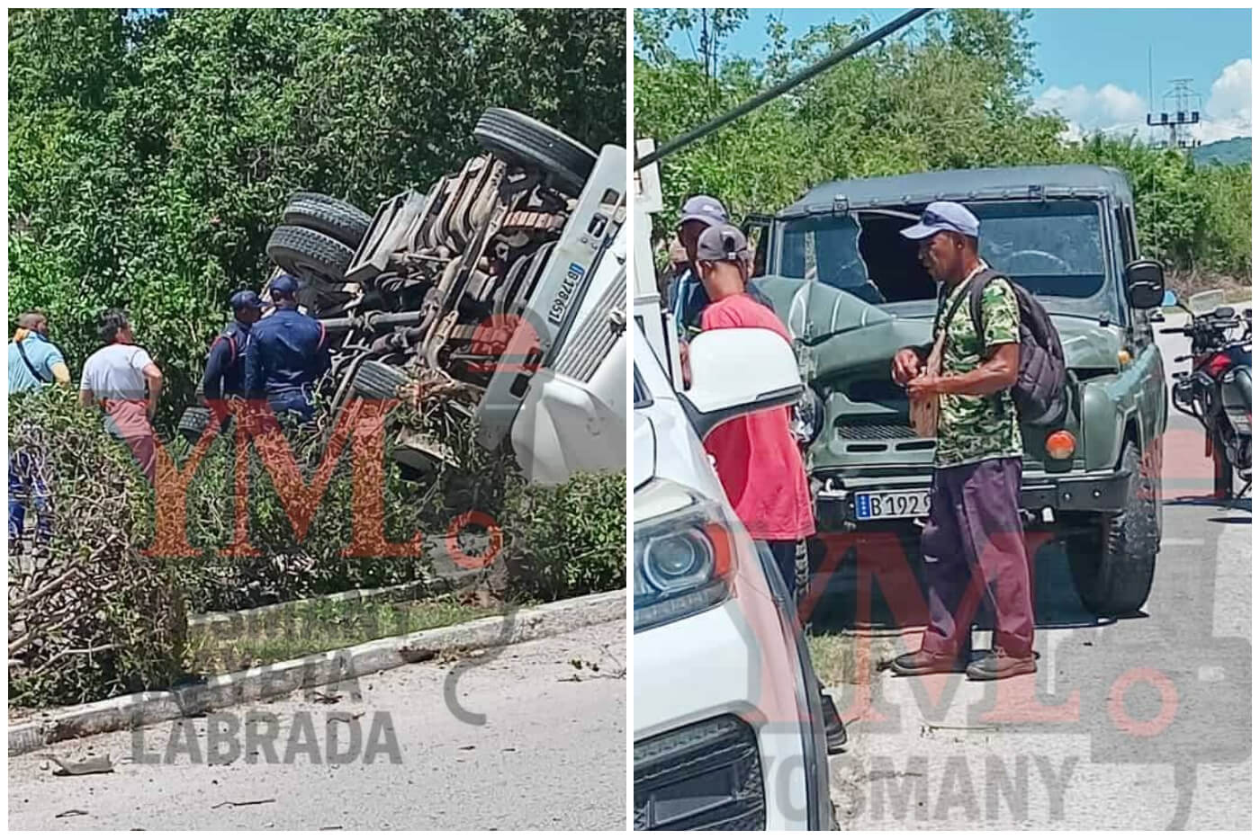 El accidente dejó uno de los vehículos volteados completamente de lado. (Foto © Yosmany Mayeta Labrada- Facebook)