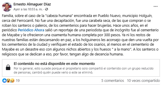 La aclaración hecha en línea. (Captura de pantalla © Ernesto Almaguer Díaz-Facebook)