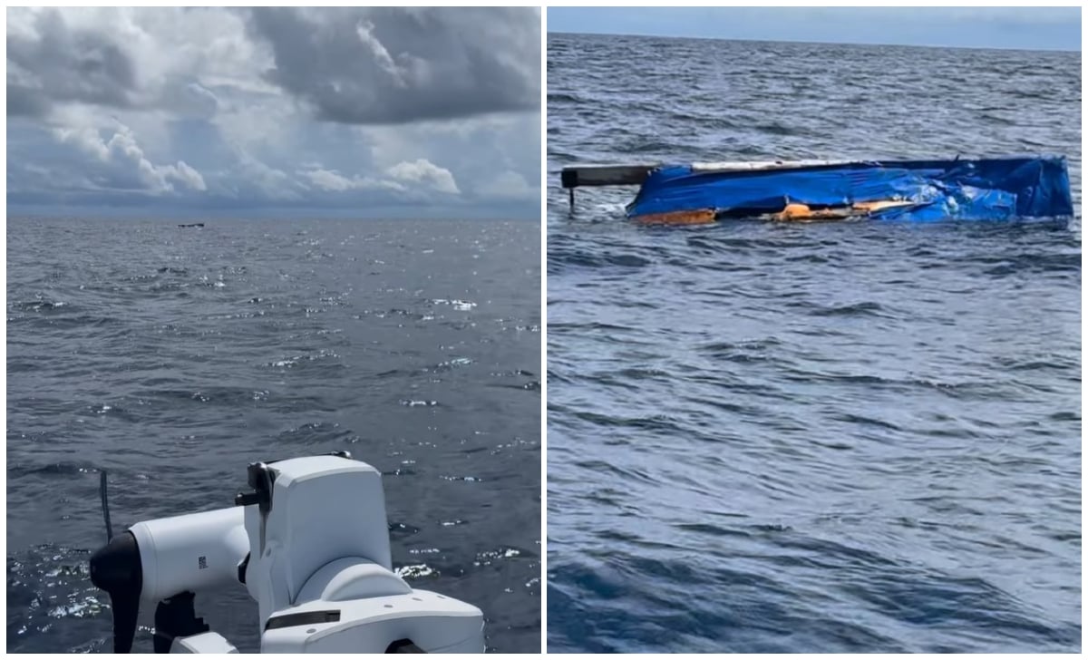 La embarcación fue volcada por la marea. (Captura de pantalla © pesca_en_los_cayos-Instagram)