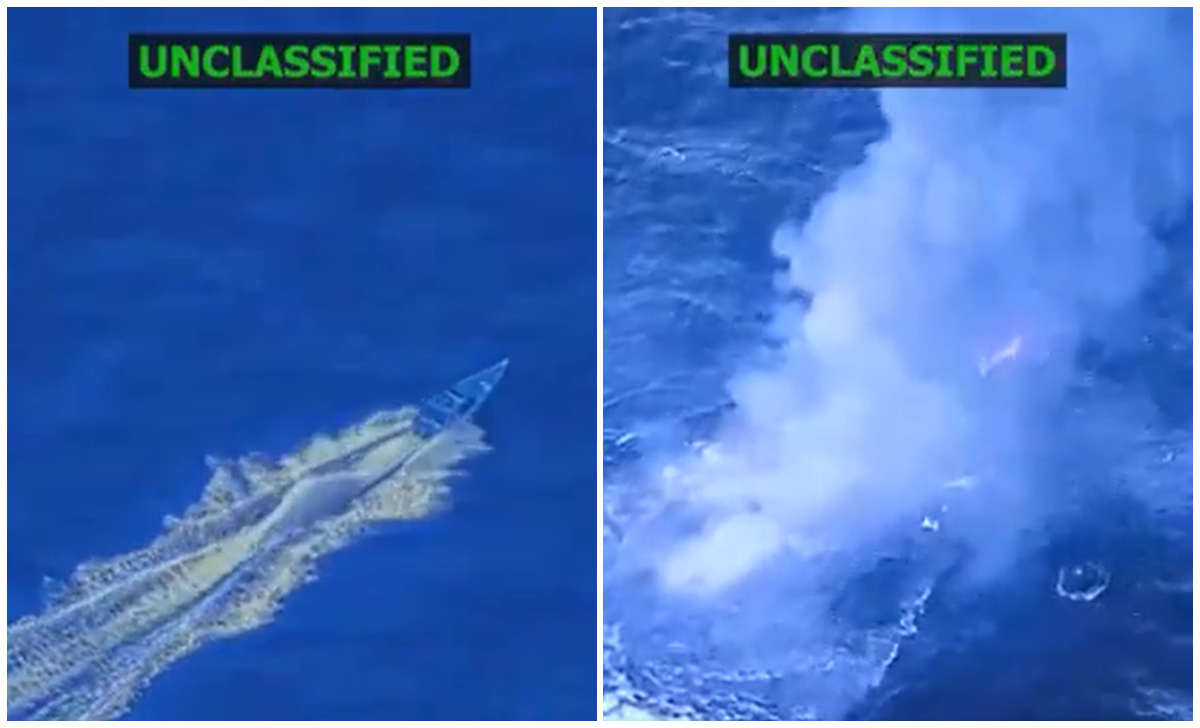 El cuarto bote destruido por EEUU cerca de Venezuela. (Captura de pantalla © SecWar-Twitter)