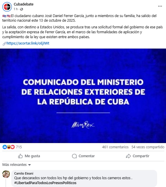 El comunicado no menciona la presión ejercida por el régimen. (Captura de pantalla © Cubadebate-Facebook)