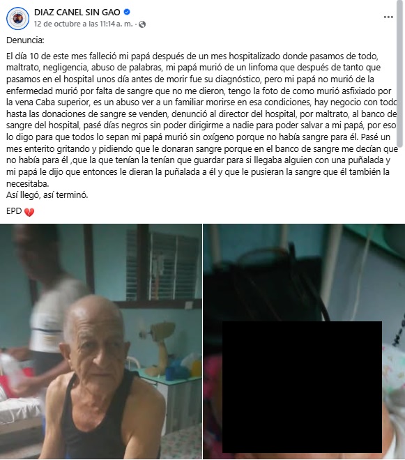 La denuncia hecha en redes sociales. (Captura de pantalla © DIAZ CANEL SIN GAO-Facebook)