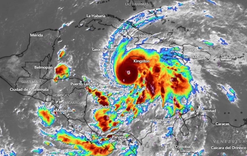 Melissa se acerca a Cuba como un huracán categoría 5. (Captura de pantalla © windy.com)