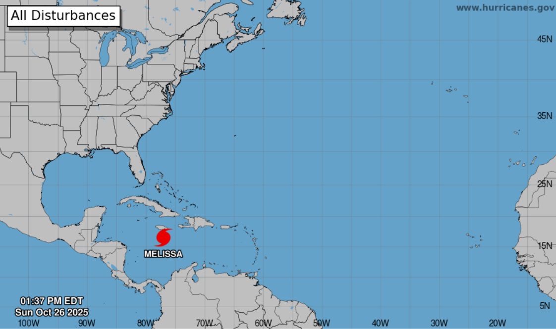 El huracán Melissa ya está provocando inundaciones en la Isla. (Captura de pantalla © NHC-Web)