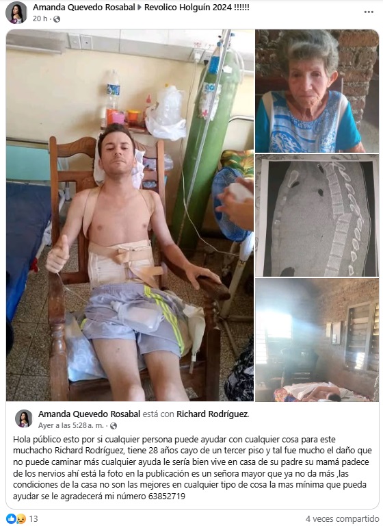 La solicitud señala que su familia necesita ayuda. (Captura de pantalla © Amanda Quevedo Rosabal-Facebook)