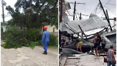 Postes y cables cayeron, también quedaron dañadas centrales eléctricas y parques fotovoltaicos. (Fotos Facebook © Unión Eléctrica de Cuba/ Periódico Patria 1892)