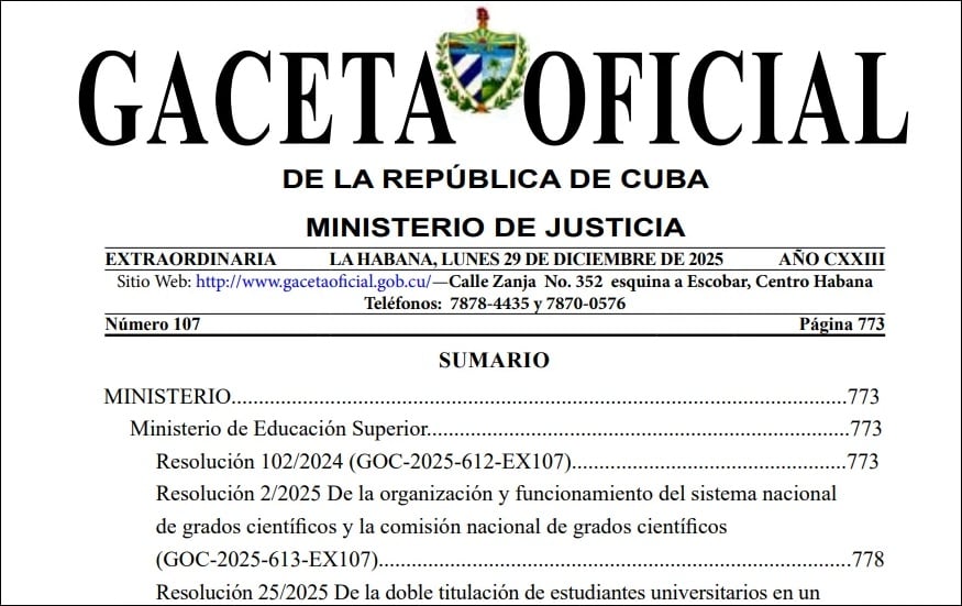 Anuncio publicado en la Gaceta Oficial de la República de Cuba.