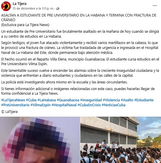 La denuncia señala que el joven fue llevado al hospital de urgencia. (Captura de pantalla © La Tijera-Facebook)