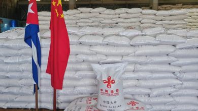 Cargamento de arroz donado por China. (Foto © CubaMINREX-Twitter)