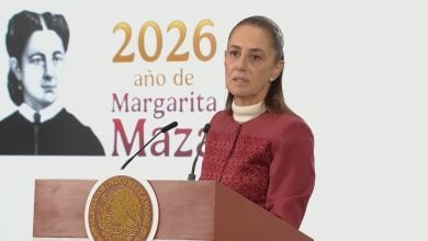 La presidenta de México durante una conferencia de prensa. (Captura de pantalla © Claudia Sheinbaum Pardo-YouTube)