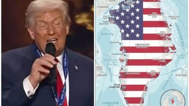Trump, portando su premio FIFA de la Paz, apunta a un nuevo objetivo de invasión. (Captura de pantalla © Diario AS- YouTube/ Katie Miller- X)