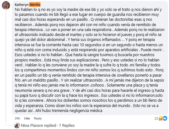 La mujer criticó el comunicado oficial. (Captura de pantalla © Katheryn Meriño-Facebook)