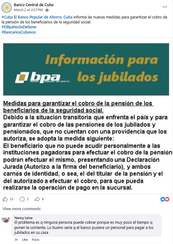 Comunicafo oficial emitido por la entidad estatal. (Captura de pantalla © Banco Central de Cuba-Facebook)