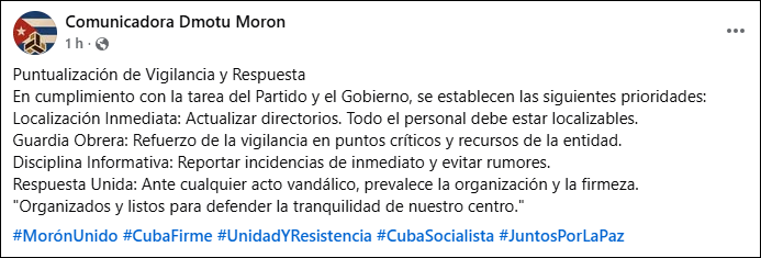 La respuesta de las autoridades fue eliminada de redes sociales a las pocas horas. (Captura de pantalla © Dmotu Moron-Facebook)