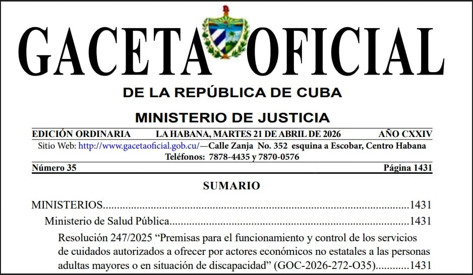 Gaceta Oficial de Cuba sobre el asilo de ancianos. (Captura de pantalla © Gaceta Oficial)