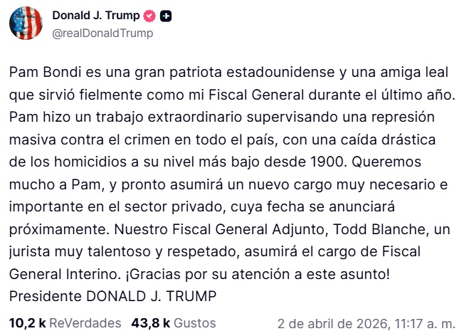 Comunicado emitido por el presidente Trump. (Captura de pantalla © Donald Trump-Truth Social)