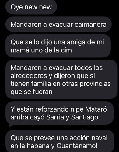 Los mensajes que circularon en redes sociales hablaban de una supuesta evacuación. (Captura © Periódico Cubano)