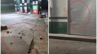 Los manifestantes arrojaron piedras en contra de las puertas del servicentro. (Captura de pantalla © DIAZ CANEL SIN GAO-Facebook)