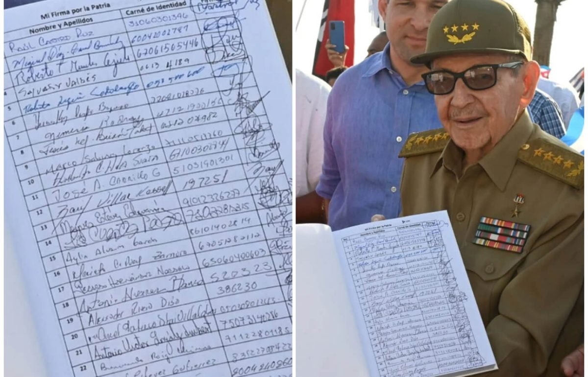 El número de carnet del dictador castrista quedó expuesto, junto con los de su séquito. (Captura de pantalla © Presidencia de Cuba)